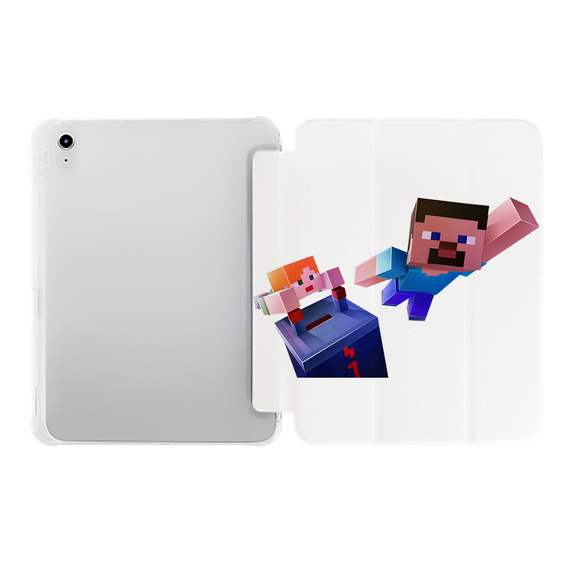 （画像用） マインクラフト ブロックの世界 Minecraft MC Block world IPad ケース ペン収納付き 三つ折りスタンド PUレザー×シリコン 対応機種9.5/10.5/10.9インチ